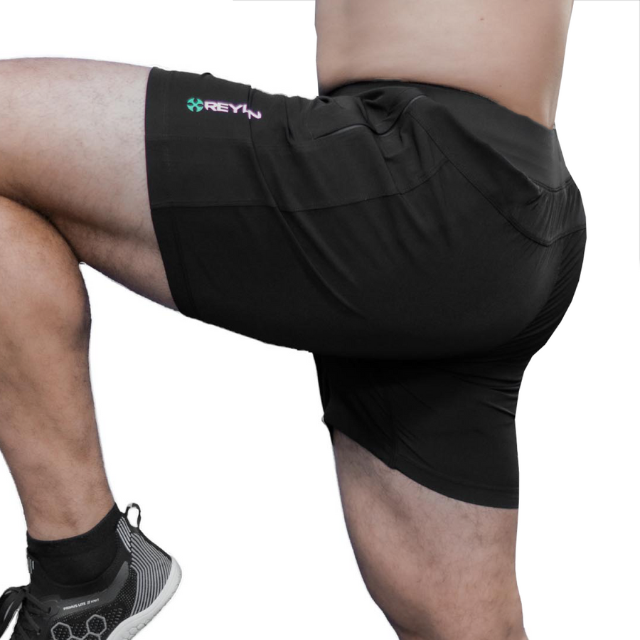 reyllen workout shorts black side view