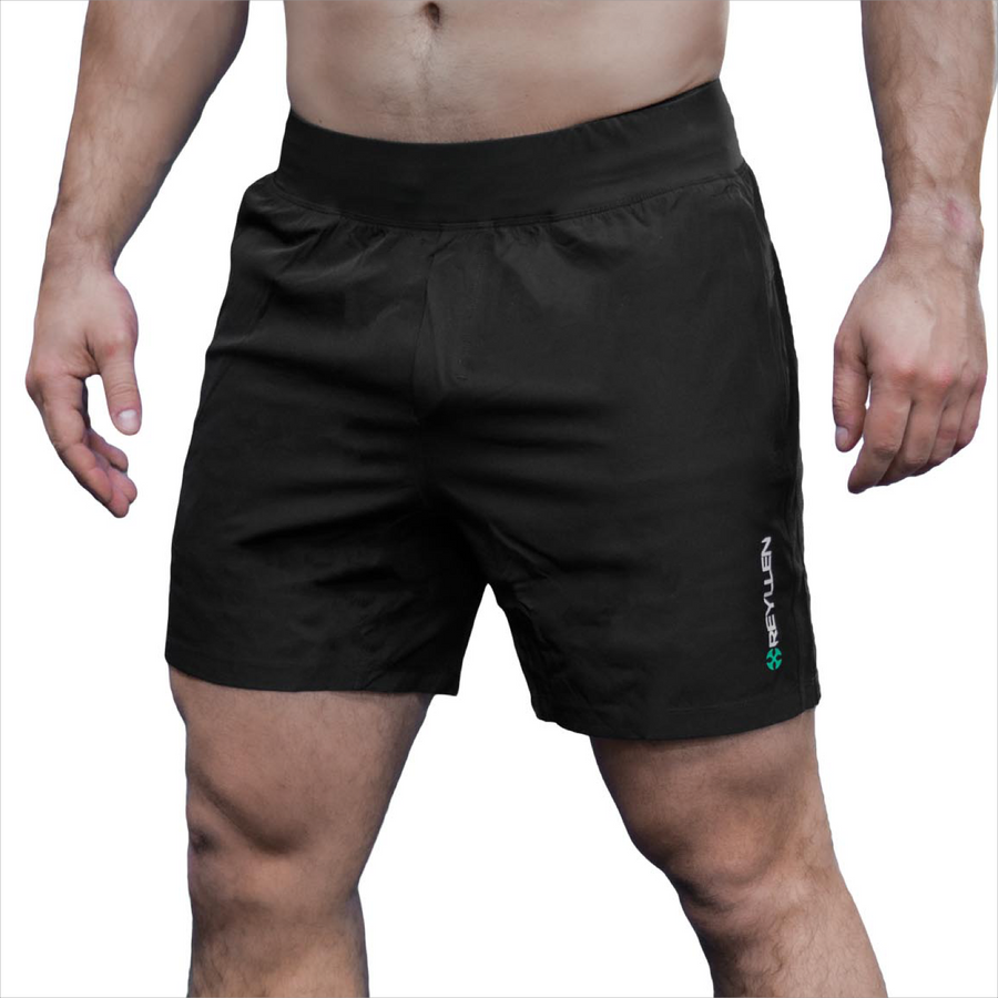 reyllen workout shorts black front view