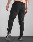 Mens Workout Joggers Black Nylon back leg logo view
