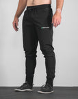Mens Workout Joggers Black Nylon front side view