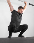 Mens Workout Joggers Black Nylon squatting