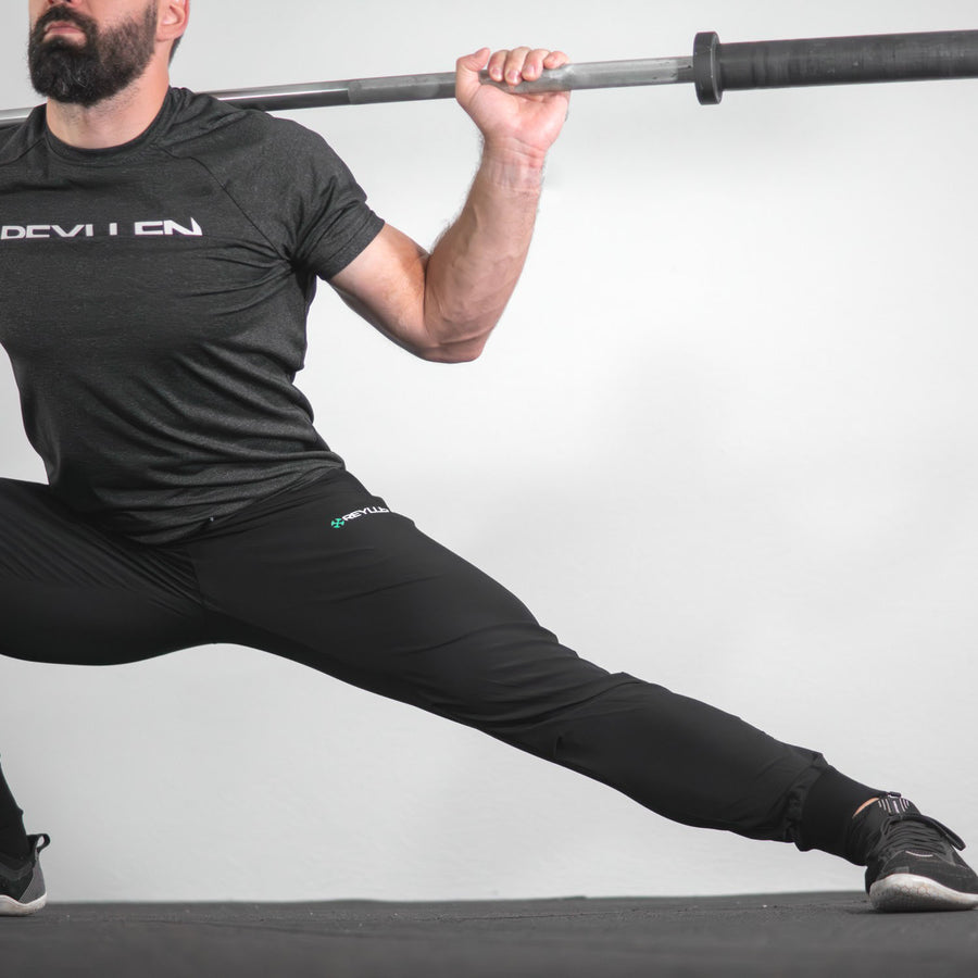 Mens Workout Joggers Black Nylon stretching