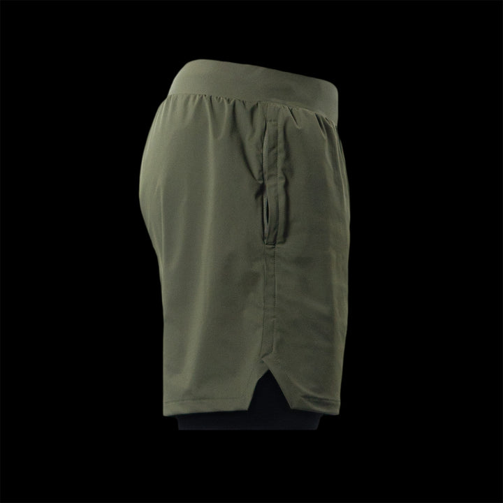 reyllen x2 crossfit wod gym shorts for men with liner side view green