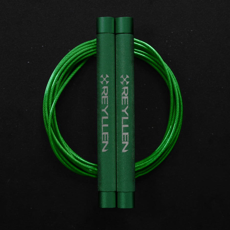 reyllen flare skipping jump rope - green handles with green cable