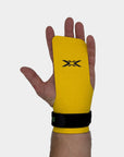 reyllen x3 gymnastic hand grips -fingerless single worn on hand view