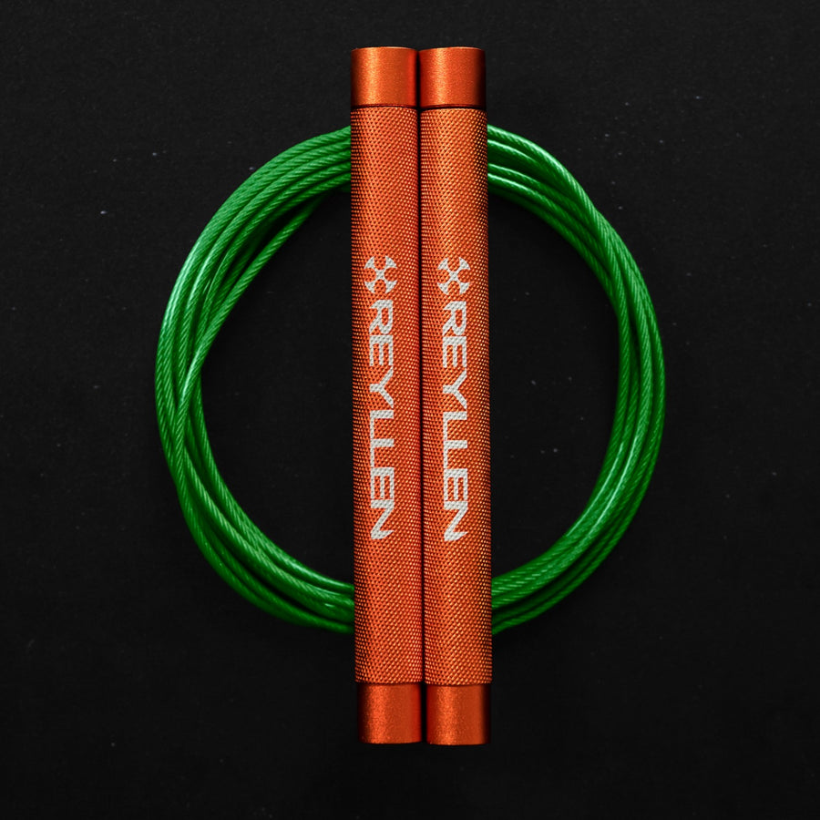 reyllen flare skipping jump rope - orange with green pvc cable