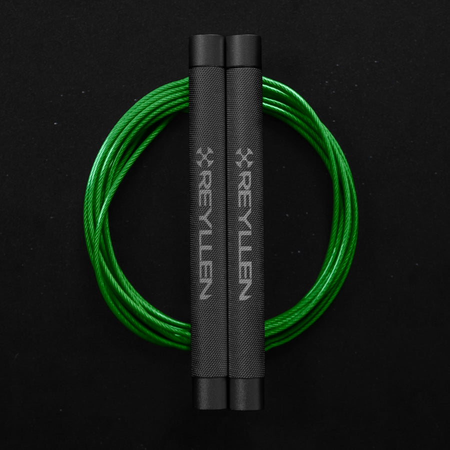 reyllen flare skipping jump rope - grey handles green cable