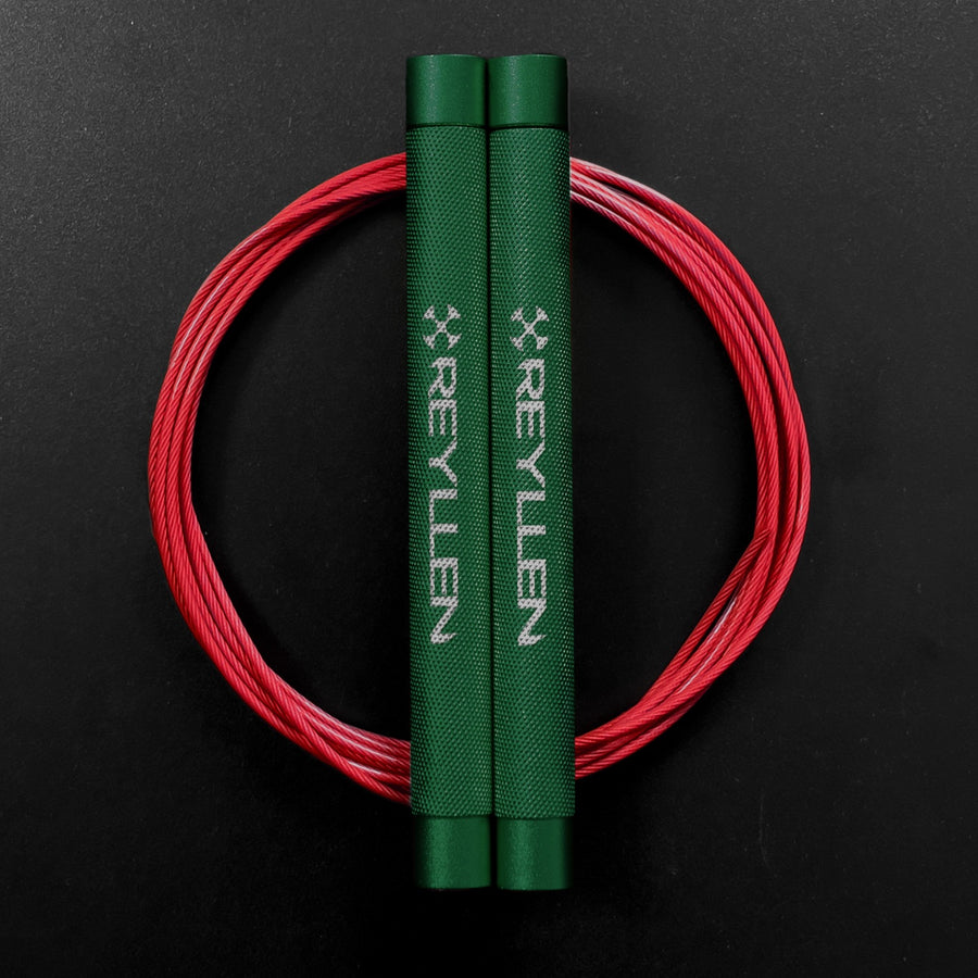 reyllen flare skipping jump rope - green handles with red cable