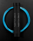 reyllen flare skipping jump rope - black handles with blue cable