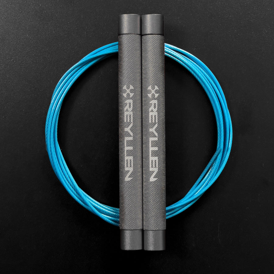 reyllen flare skipping jump rope - silver handles blue cable