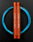 reyllen flare skipping jump rope - orange with blue nylon coated cable
