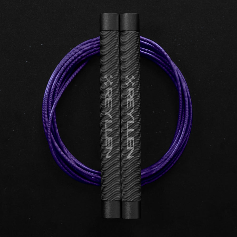 reyllen flare skipping jump rope - grey handles purple cable