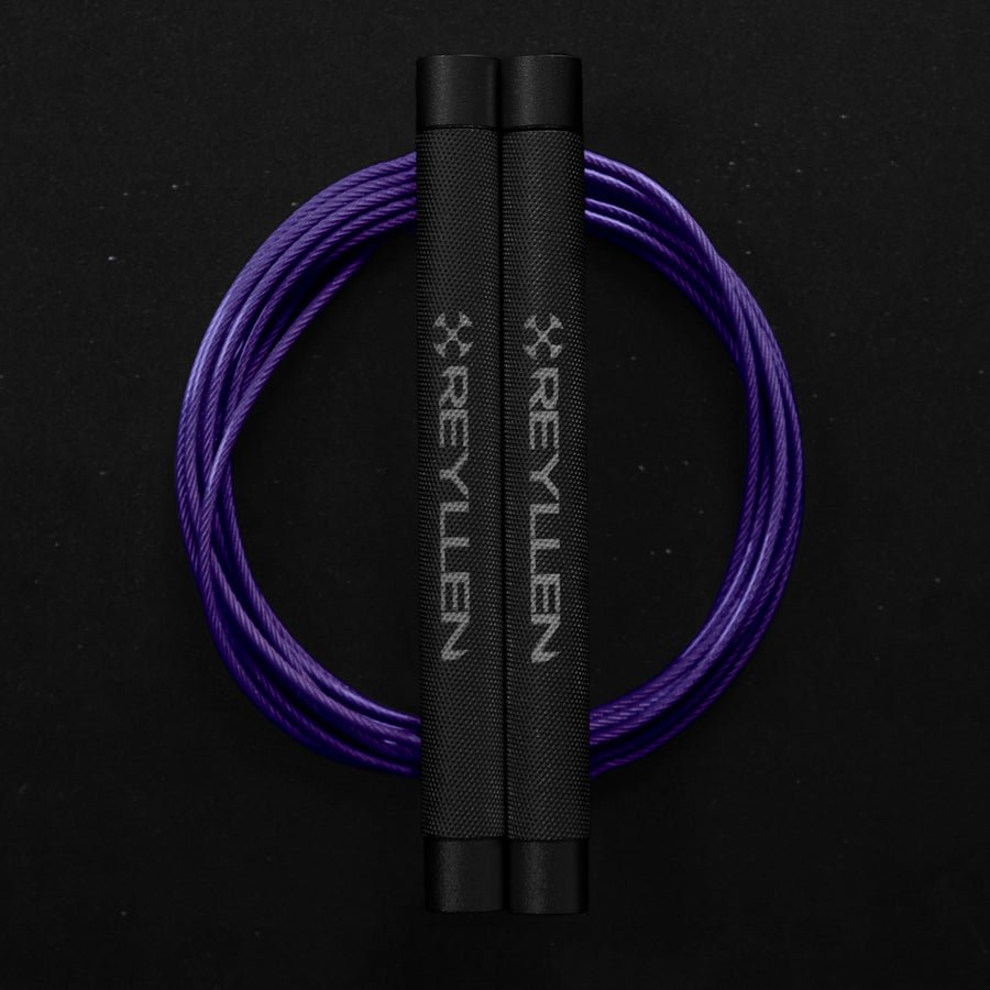 reyllen flare skipping jump rope - black with purple pvc cable